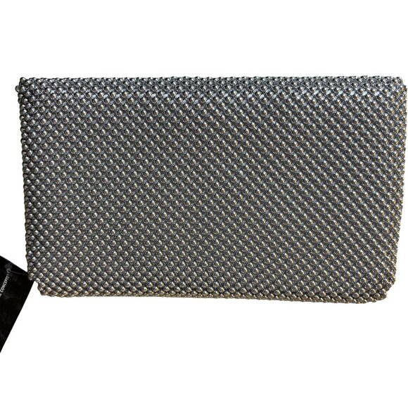 INC International Concepts Silver Beaded Clutch with Chain Strap- NWT - Picture 1 of 4